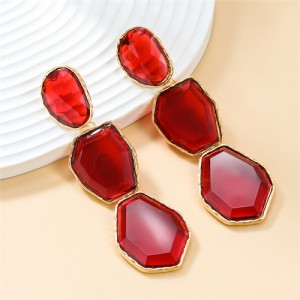 Bohemian Style Irregular Geometry Resin Fashion Wholesale Women Dangle Earrings - Red