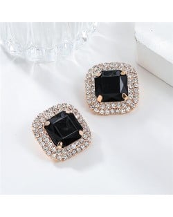 Classic Full Rhinestone Square Ear Studs Fashion Wholesale Women Bling Earrings - Black
