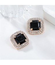 Classic Full Rhinestone Square Ear Studs Fashion Wholesale Women Bling Earrings - Black