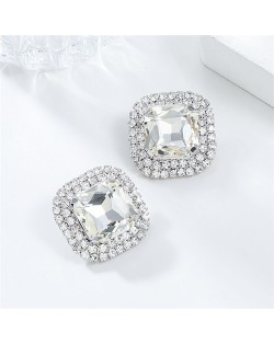 Classic Full Rhinestone Square Ear Studs Fashion Wholesale Women Bling Earrings - White