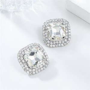 Classic Full Rhinestone Square Ear Studs Fashion Wholesale Women Bling Earrings - White