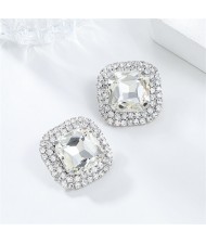 Classic Full Rhinestone Square Ear Studs Fashion Wholesale Women Bling Earrings - White