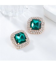 Classic Full Rhinestone Square Ear Studs Fashion Wholesale Women Bling Earrings - Green