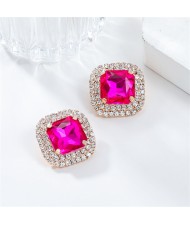 Classic Full Rhinestone Square Ear Studs Fashion Wholesale Women Bling Earrings - Rose