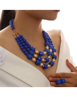 Multi-layer Acrylic Solid Color Beads Necklace and Earrings 2pcs Wholesale Jewelry Set - Blue