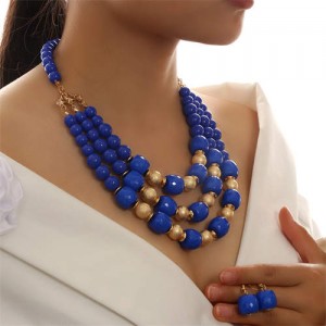 Multi-layer Acrylic Solid Color Beads Necklace and Earrings 2pcs Wholesale Jewelry Set - Blue