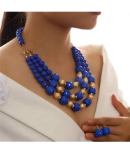 Multi-layer Acrylic Solid Color Beads Necklace and Earrings 2pcs Wholesale Jewelry Set - Blue