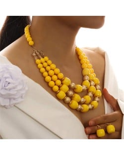 Multi-layer Acrylic Solid Color Beads Necklace and Earrings 2pcs Wholesale Jewelry Set - Yellow