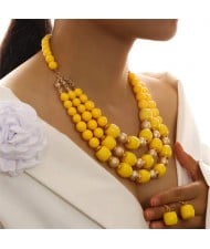 Multi-layer Acrylic Solid Color Beads Necklace and Earrings 2pcs Wholesale Jewelry Set - Yellow