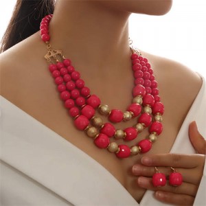 Multi-layer Acrylic Solid Color Beads Necklace and Earrings 2pcs Wholesale Jewelry Set - Red