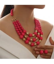 Multi-layer Acrylic Solid Color Beads Necklace and Earrings 2pcs Wholesale Jewelry Set - Red