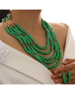 Multi-layer Acrylic Wave Pattern Beads Necklace and Earrings 2pcs Wholesale Jewelry Set - Green