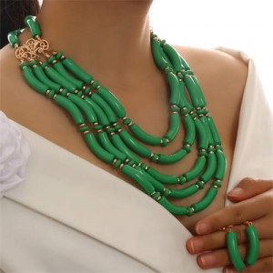 Multi-layer Acrylic Wave Pattern Beads Necklace and Earrings 2pcs Wholesale Jewelry Set - Green