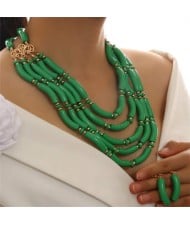 Multi-layer Acrylic Wave Pattern Beads Necklace and Earrings 2pcs Wholesale Jewelry Set - Green