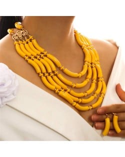 Multi-layer Acrylic Wave Pattern Beads Necklace and Earrings 2pcs Wholesale Jewelry Set - Yellow