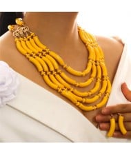 Multi-layer Acrylic Wave Pattern Beads Necklace and Earrings 2pcs Wholesale Jewelry Set - Yellow