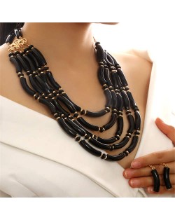Multi-layer Acrylic Wave Pattern Beads Necklace and Earrings 2pcs Wholesale Jewelry Set - Black