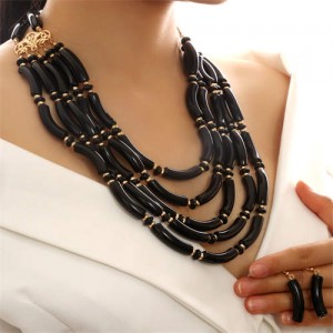 Multi-layer Acrylic Wave Pattern Beads Necklace and Earrings 2pcs Wholesale Jewelry Set - Black