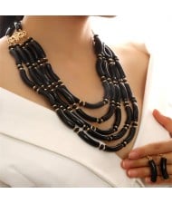 Multi-layer Acrylic Wave Pattern Beads Necklace and Earrings 2pcs Wholesale Jewelry Set - Black