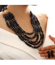 Multi-layer Acrylic Wave Pattern Beads Necklace and Earrings 2pcs Wholesale Jewelry Set - Black