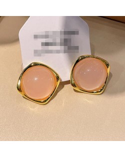 Elegant Resin Stone Embedded Copper Rhombus Ear Studs - Pink