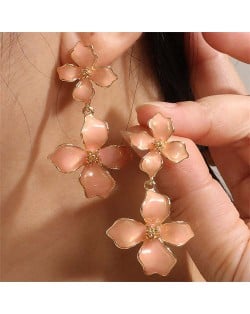 Korean Fashion Oil-spot Glaze Delicate Clover Wholesale Dangle Earrings - Pink