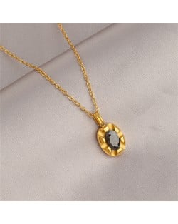 Simple Design Golden Fashion Wholesale Oval Pendant Titanium Steel Necklace
