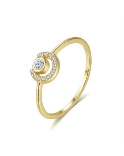 Cubic Zirconia C Shape Design 14K Gold Plated Women Wholesale 925 Sterling Silver Ring