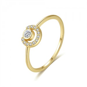 Cubic Zirconia C Shape Design 14K Gold Plated Women Wholesale 925 Sterling Silver Ring