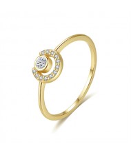 Cubic Zirconia C Shape Design 14K Gold Plated Women Wholesale 925 Sterling Silver Ring