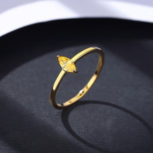 Horse Eye Cubic Zirconia Simple Design Topaz Women Wholesale 925 Sterling Silver Ring - Yellow