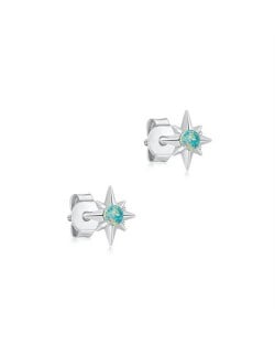 Silver Jewelry Mini Blue Opal Hexagram Ear Studs Women Wholesale 925 Sterling Silver Earrings - Silver