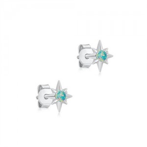 Silver Jewelry Mini Blue Opal Hexagram Ear Studs Women Wholesale 925 Sterling Silver Earrings - Silver