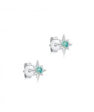 Silver Jewelry Mini Blue Opal Hexagram Ear Studs Women Wholesale 925 Sterling Silver Earrings - Silver