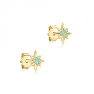 Silver Jewelry Mini Blue Opal Hexagram Ear Studs Women Wholesale 925 Sterling Silver Earrings - Golden
