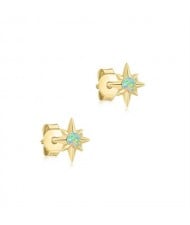 Silver Jewelry Mini Blue Opal Hexagram Ear Studs Women Wholesale 925 Sterling Silver Earrings - Golden