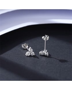 Silver Jewelry Round Cubic Zirconia Trangle Ear Studs Women Wholesale 925 Sterling Silver Earrings - Silver