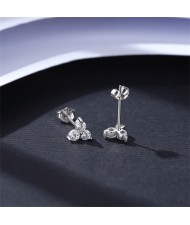 Silver Jewelry Round Cubic Zirconia Trangle Ear Studs Women Wholesale 925 Sterling Silver Earrings - Silver