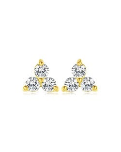 Silver Jewelry Round Cubic Zirconia Trangle Ear Studs Women Wholesale 925 Sterling Silver Earrings - Golden