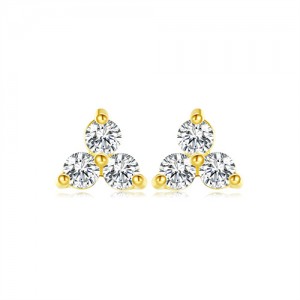 Silver Jewelry Round Cubic Zirconia Trangle Ear Studs Women Wholesale 925 Sterling Silver Earrings - Golden