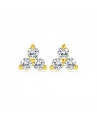 Silver Jewelry Round Cubic Zirconia Trangle Ear Studs Women Wholesale 925 Sterling Silver Earrings - Golden