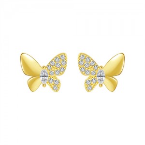 Silver Jewelry Bling Cubic Zirconia Butterfly Ear Studs Women Wholesale 925 Sterling Silver Earrings