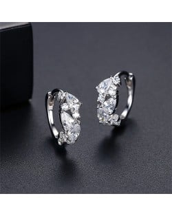 Silver Jewelry Cubic Zirconia Petal Design Women Wholesale 925 Sterling Silver Hoop Earrings - Silver