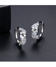 Silver Jewelry Cubic Zirconia Petal Design Women Wholesale 925 Sterling Silver Hoop Earrings - Silver