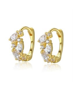 Silver Jewelry Cubic Zirconia Petal Design Women Wholesale 925 Sterling Silver Hoop Earrings - Golden