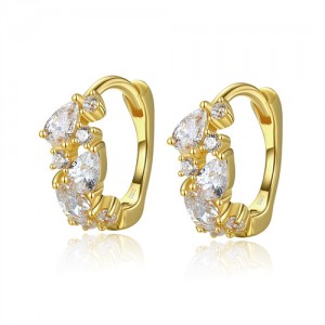 Silver Jewelry Cubic Zirconia Petal Design Women Wholesale 925 Sterling Silver Hoop Earrings - Golden