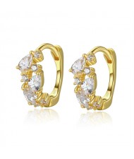 Silver Jewelry Cubic Zirconia Petal Design Women Wholesale 925 Sterling Silver Hoop Earrings - Golden
