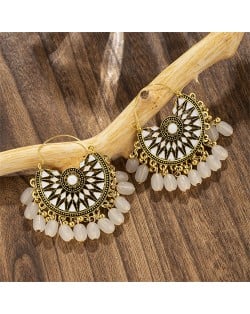 Elegant Vingate Ethnic Style Fan Shape Water Fashion Women Hoop Earrings - Beige