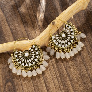 Elegant Vingate Ethnic Style Fan Shape Water Fashion Women Hoop Earrings - Beige