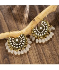 Elegant Vingate Ethnic Style Fan Shape Water Fashion Women Hoop Earrings - Beige